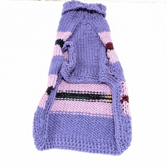handmade hand knit purple striped dog sweater medium - Picture 6 of 7